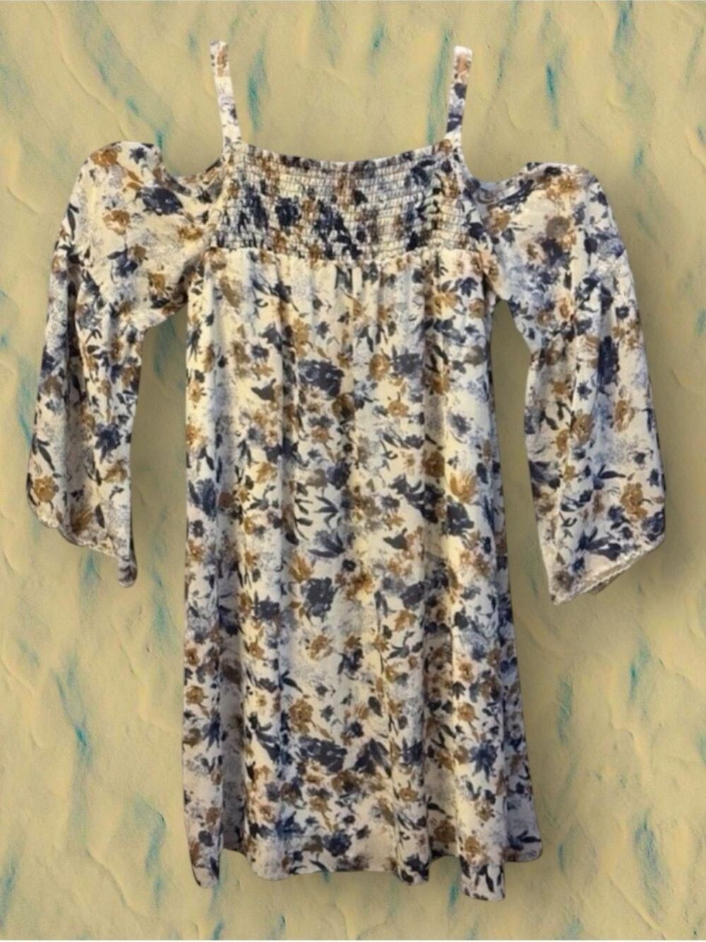 MSK Bell Sleeve Floral Peek-a-Boo Shoulders Summer Dress Size Large